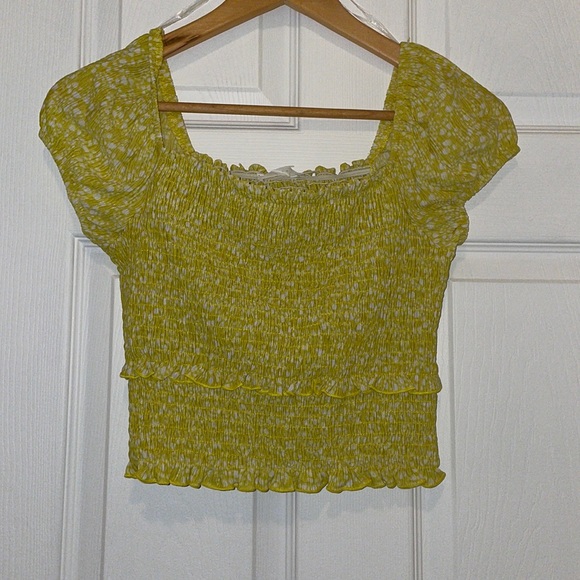 Lush yellow smocked crop top hippie boho - Picture 2 of 8
